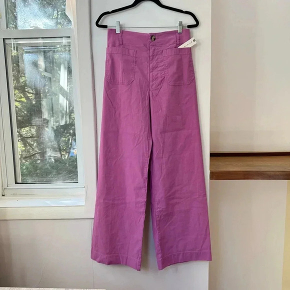 NWT Anthropologie The Colette Linen Cropped Wide Leg Pants Maeve Pink Rose 31 - Picture 6 of 13